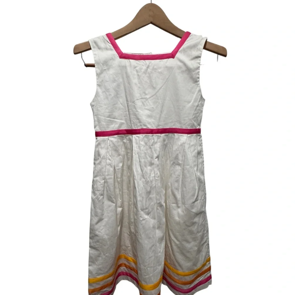 Rachel Riley White Dress with Pink and Yellow Trim
